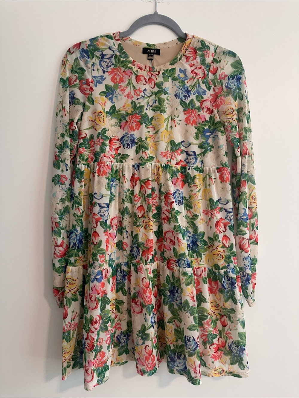 AFRM Floral Mesh Long Sleeve Mini Dress | Lined Babydoll Dress | XS